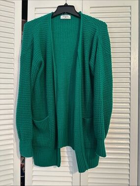 ZenanaOpen-Front Green Waffle Knit Cardigan